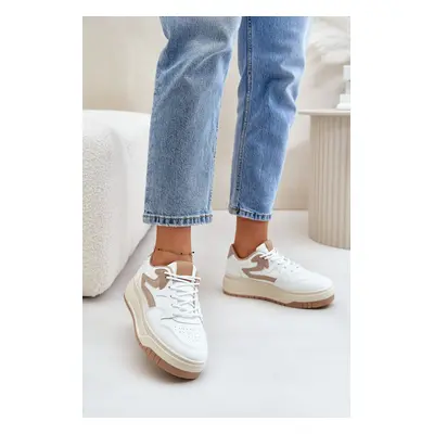 Women's sneakers made of eco-leather on a white-beige platform Henizore