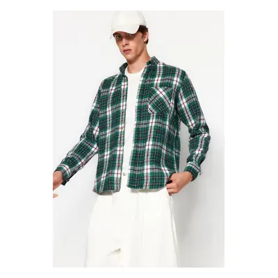 Trendyol férfi zöld slim fit Lumberjack kockás gombos galléros ing