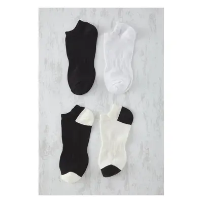 Trendyol Black-Ecru Unisex 4-Pack Short/Invisible Cotton Socks