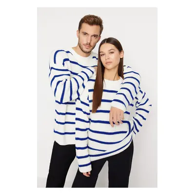 Trendyol Saks Casual Oversize Crew Neck Striped Knitwear Sweater