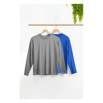 Trendyol Indigo-Grey Slim Fit Crew Neck Plus Size 2-Pack T-shirt