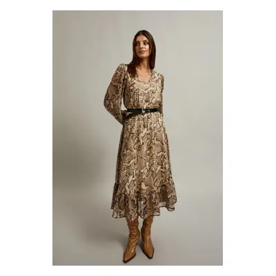 Women's dress with puffed sleeves and animal print MOODO - beige