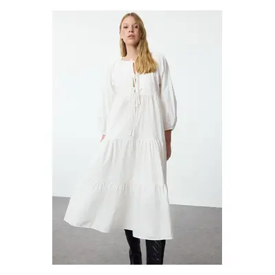 Trendyol White Relaxed Fit Bow Midi Woven Dress