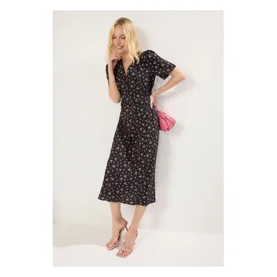 Trendyol Black Floral Gipel Midi Woven Dress