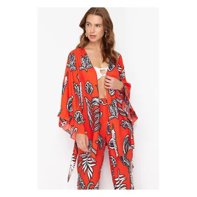 Trendyol Floral Patterned Mini Woven Ruffle Kimono&Kaftan