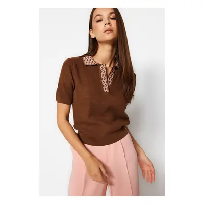 Trendyol Mink Collar Patterned Knitted Blouse