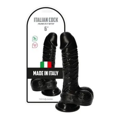 Italian Cock vastagított tapadókorongos dildó, herékkel (6" - fekete)