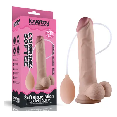 LoveToy 9" puha, spriccelő herés dildó (23 cm)