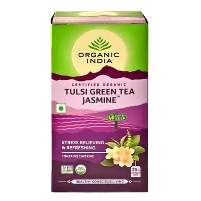 Tulsi JASMINE GREEN TEA, filteres bio tea, filter - Organic India