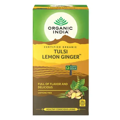 Tulsi LEMON GINGER Citrom Gyömbér, filteres bio tea, filter - Organic India