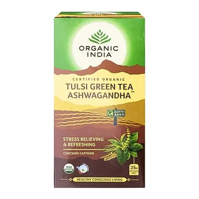 Tulsi GREEN TEA ASHWAGANDA, filteres bio tea, filter - Organic India - Közeli lejáratú!