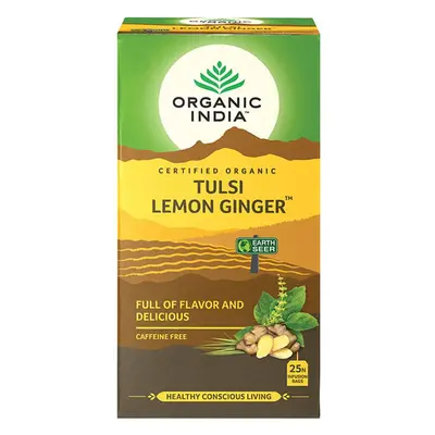 Tulsi LEMON GINGER Citrom Gyömbér, filteres bio tea, filter - Organic India