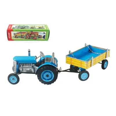 Teddies Traktor Zetor utánfutóval kék fém 28 cm Kovap doboz