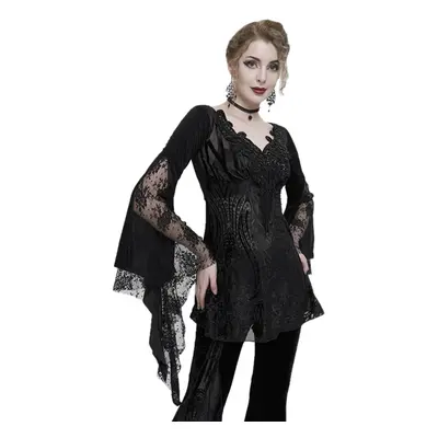 gót és punk póló női - Gothic Flared Sleeved Lace Splice Beaded - DEVIL FASHION - ETT027