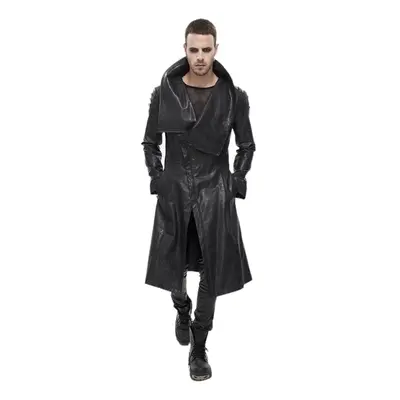 Férfi kabát DEVIL FASHION - Villain Blues Punk Faux Leather Trench Coat - Fekete