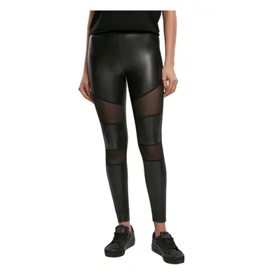 Női nadrág (leggings) URBAN CLASSICS - hálós, technikai anyagú, műbőr leggings - fekete