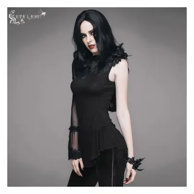 gót és punk póló női - In Flux Gothic Top With Mesh Panel And Lace - DEVIL FASHION - ETT003