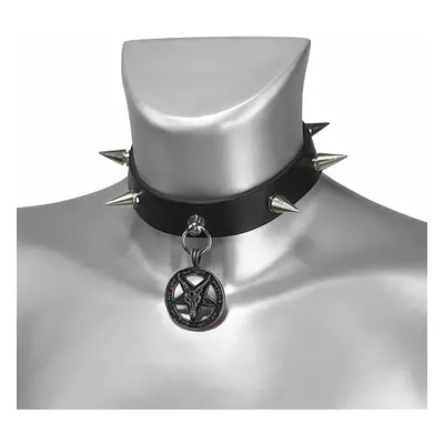 Gallér BAPHOMET PIROS KRISTÁLY SPIKE BŐR CHOKER