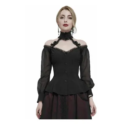 gót és punk póló női - Black gothic shirt with open shoulders - DEVIL FASHION - SHT09501