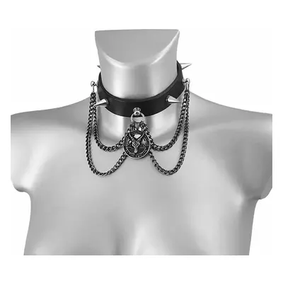 Gallér BAPHOMET PIROS KRISTÁLY BŐR CHOKER