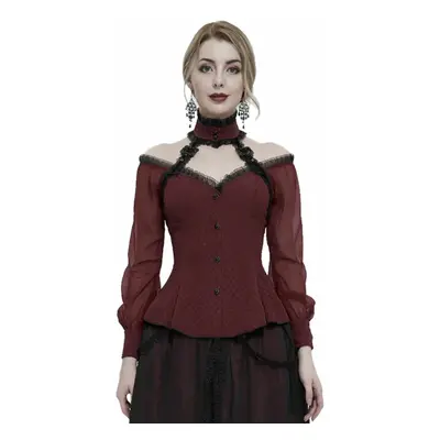 gót és punk póló női - Red gothic shirt with open shoulders - DEVIL FASHION - SHT09502