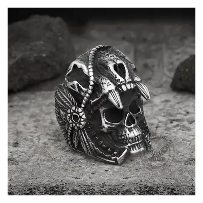 Gyűrű Vintage Indian Jaguar Warrior Skull