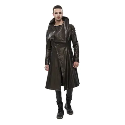 Férfi kabát DEVIL FASHION - Villain Blues Punk Faux Leather Trench Coat - Barna