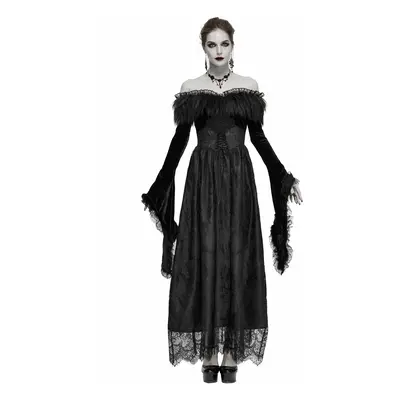 Női ruha DEVIL FASHION - A Coven Affair long Gothic Dress Műszőrme Gallérral