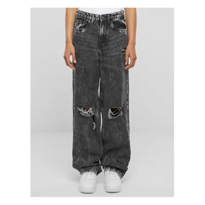 Női nadrág URBAN CLASSICS - Distressed 90's Wide Leg Denim - Fekete Szén mosott