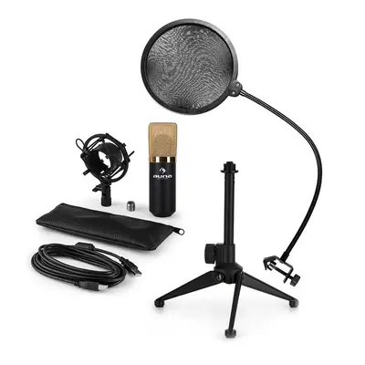 Auna auna MIC-900BG-LED V2, háromrészes USB mikrofon készlet, kondenzátoros mikrofon + pop szűrő