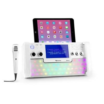 Auna DiscoFever, fehér, bluetooth karaoke rendszer, LED, 7" TFT kijelző, CD, USB