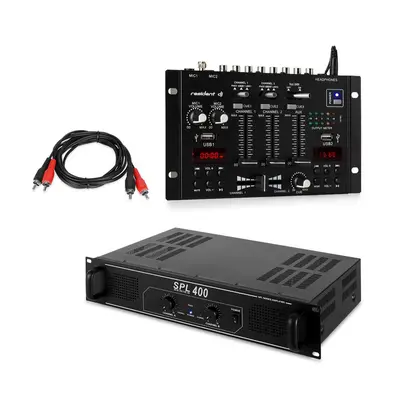 Skytec SPL 400, PA erősítő készlet, Resident DJ 22 Bluetooth 2CH keverőpult, fekete