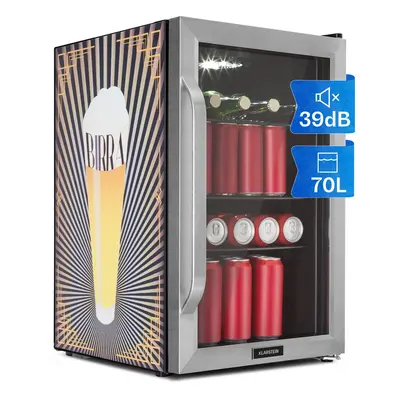 Klarstein Beersafe 70 Birra Edition, hűtőszekrény, 70 liter, 3 polc, panoráma üvegajtó, rozsdame