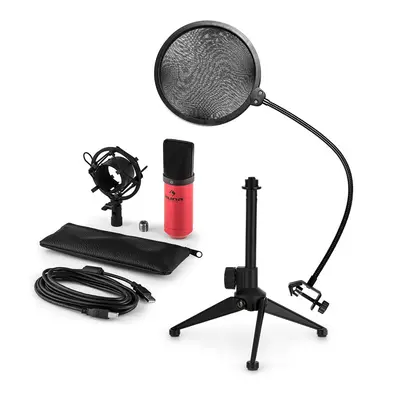 Auna auna MIC-900RD-LED V2, háromrészes USB mikrofon készlet, kondenzátoros mikrofon + pop szűrő