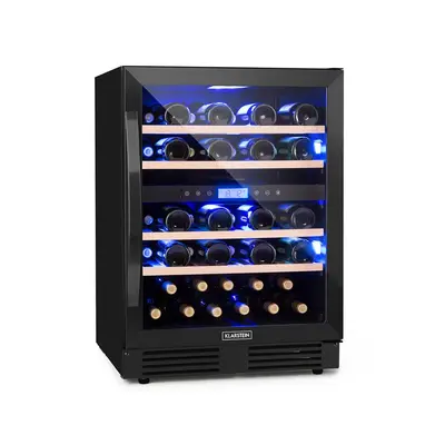 Klarstein Vinovilla Onyx 43, kétzónás borhűtő, 129 liter, 43 palack, 3 színű LED világítás