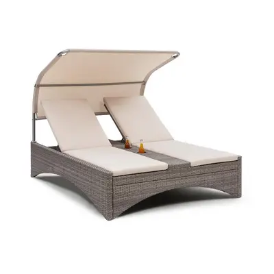 Blumfeldt Eremitage Double Lounger, kétszemélyes napozóágy, alumínium / rattan, sötétszürke