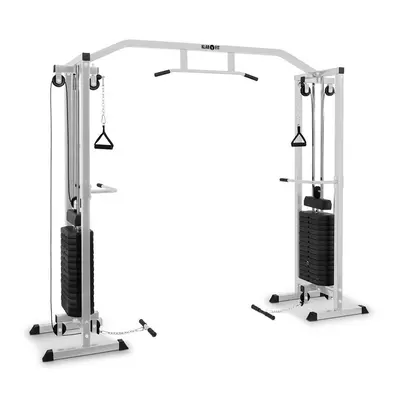 KLARFIT Cablefit edzőtorony, áthidaló, 2 x 77kg, kettő csigával, acél, ezüst