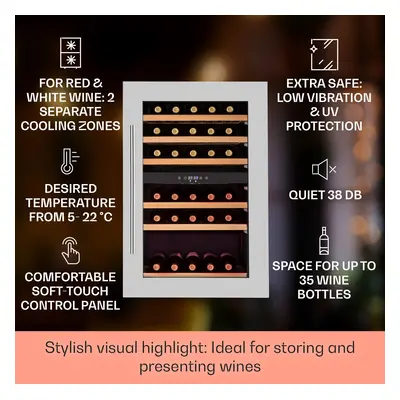Klarstein Vinsider 35D, beépített borhűtő, 128 liter, 41 palack, 2 zóna