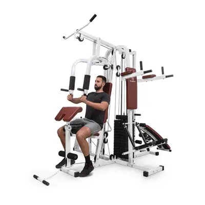 KLARFIT Ultimate Gym 9000, multifunkcionális fitnesz állomás, 7 állomás, 120 kg-ig, QR acél, feh