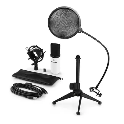 Auna MIC-900WH V2, USB mikrofon készlet, kondenzátoros mikrofon + pop szűrő + asztali állvány