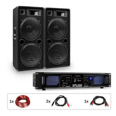 Auna Pro PW-2522 MKII, PA készlet, erősítő, 2 passzív 15" hangfal, 750 W RMS/1500 W max., 3-sávo