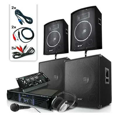 Skytec Bass Mountain USB, DJ PA rendszer, 2000 W, 4 x hangfal, erősítő, keverő