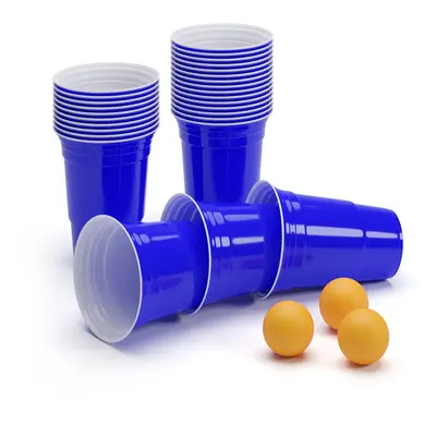 BeerCup Williams, kék beer pong party pohár, amerikai egyetemek stílusában, 473 ml, labdácskák é