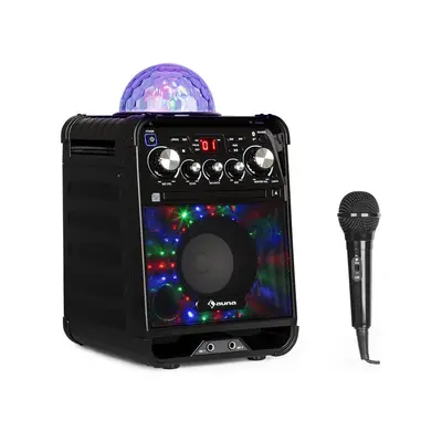 Auna Rockstar LED karaoke rendszer, CD-lejátszó, bluetooth, AUX, 2 x 6,3 mm, fekete