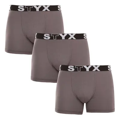 3PACK férfi boxeralsó Styx hosszú sport gumi sötétszürke (3U1063)