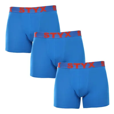 3PACK Kék long férfi boxeralsó Styx sport gumi (3U1167)