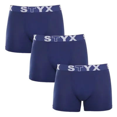 3PACK férfi boxeralsó Styx hosszú sport gumi sötétkék (3U968)