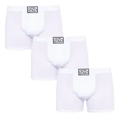 3PACK Férfi boxeralsó Styx hosszú klasszikus gumi fehér (3F1061)