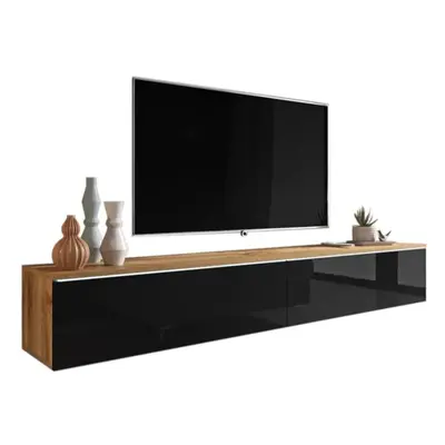 MENDES D 180 TV asztal, 180x30x32, tölgy wotan/fekete fényű + LED