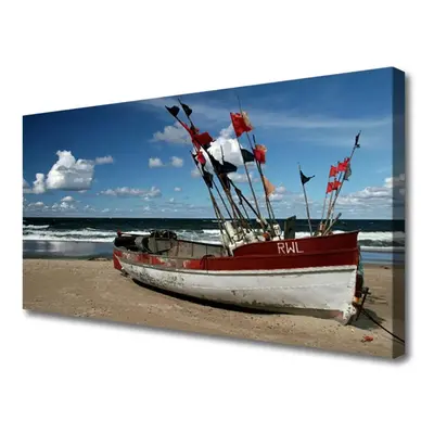 Vászonkép Boat Sea Beach Landscape 125x50 cm